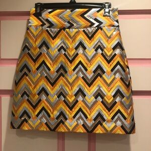 Milly Chevron Mini Skirt in Yellow, Black, and Silver